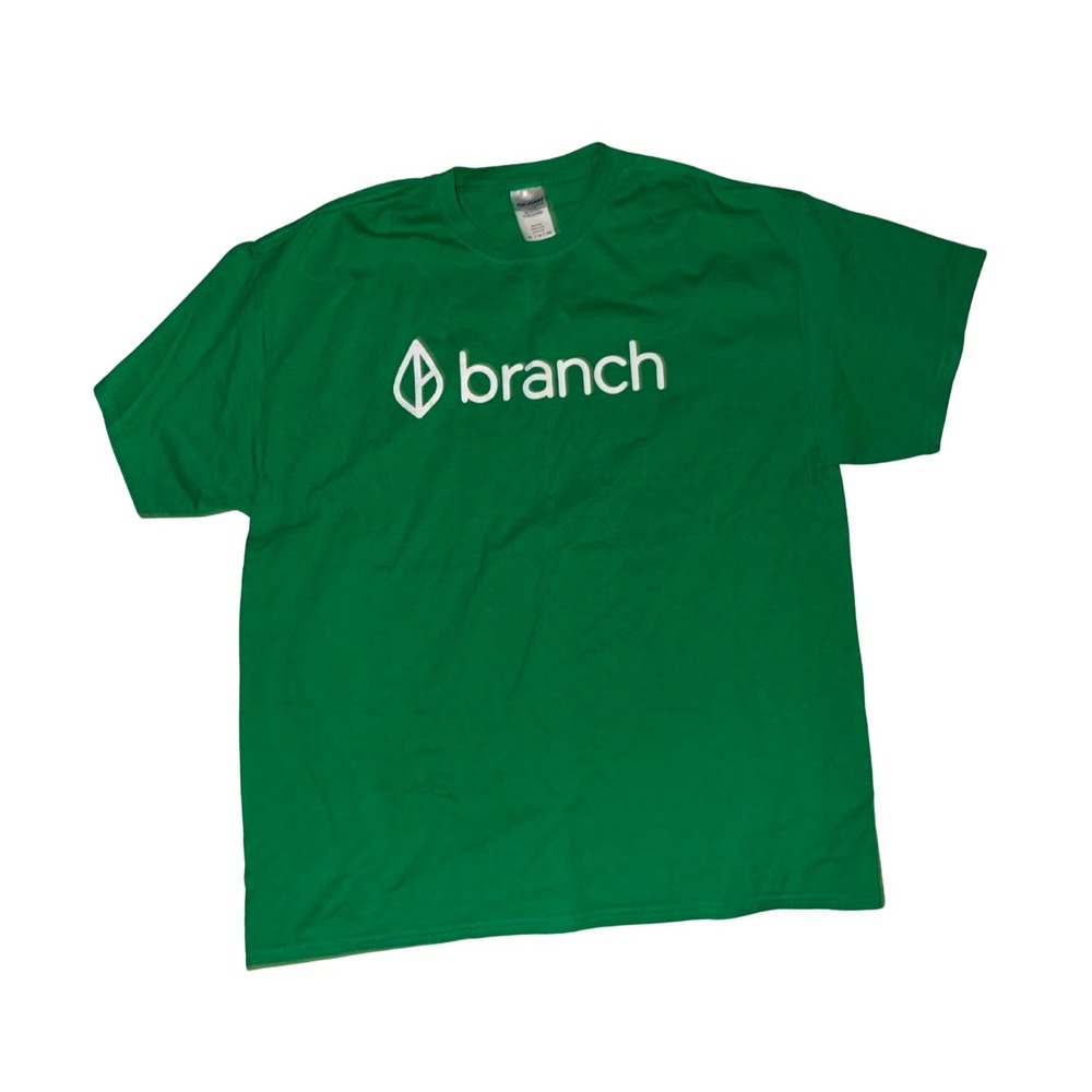 Branch Logo Green Graphic T Shirt XL Gildan Heavy Cotton Short Sleeve Tee